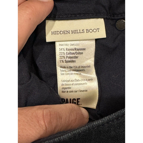 Paige Hidden Hills Boot Dark Wash and Stitch Blue Jeans Sz 33 Petite Inseam 29" - Picture 4 of 14